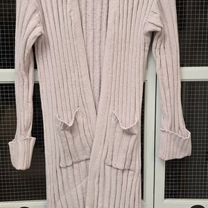 Women's Pink Ribbed Sweater Cardigan